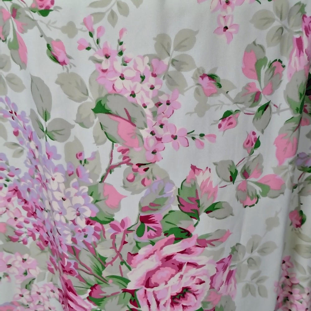 Vintage Floral Maxi Skirt Pink Roses Mint Green Elastic Waist Long Skirt - Picture 2 of 5
